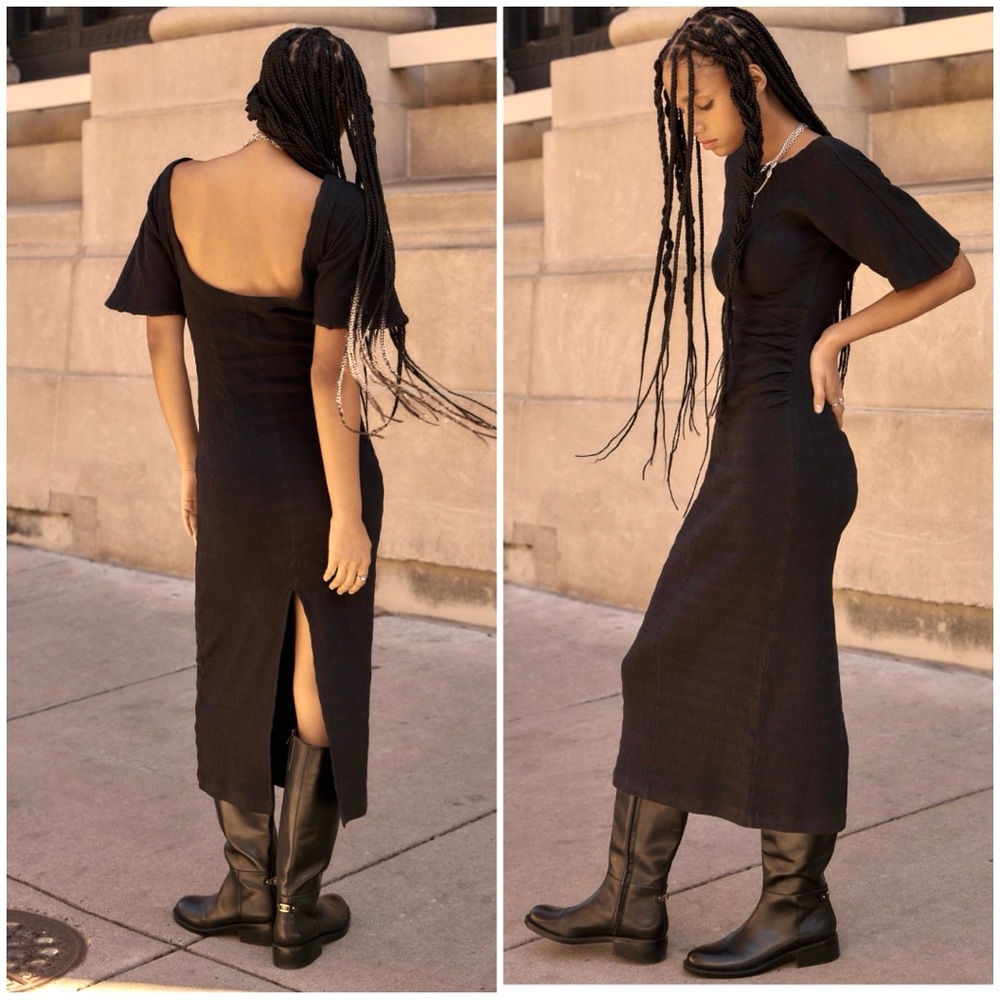 NWT Free People Cozy Core Ribbed Midi Dress in Black